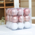 Set di palline di Natale rosa e bianche in confezione regalo trasparente con nastro - Serie Rosa 8cm-27 Palle