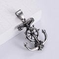 Pendaglio ancora vichinga vintage in acciaio inossidabile con timone e dettagli incisi - Colore Acciaio (Senza Catena)