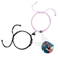 Braccialetti di coppia intrecciati neri e rosa con cuore magnetico e proiezione foto - Set coordinato Nero e Rosa Scuro (Set-4)