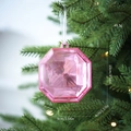 Pink gemstone Christmas tree ornament with octagonal cut design and hanging ribbon - Pink