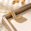 Gold plated letter J balloon pendant necklace with pavé cubic zirconia inlay - Letter L (18k Gold + Bead Chain)