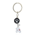 Dog paw and bone charm keychain with white Bichon Frise pendant in black and white finish - Poodle