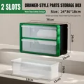Modular 2-drawer hardware storage box in black and green, size 36x24x18cm - Dark Green 2 Extra Large Grids