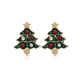 Christmas tree stud earrings in golden finish with green enamel and sparkling rhinestones - AB Rhinestone Christmas Tree Stud Earrings