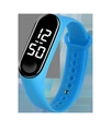 Blue silicone LED digital watch for kids and couples with black oval touch screen dial - Light Blue