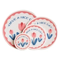 Nordic tulip print woven cotton rope placemat set with pink scalloped edges and text - Style B / 12cm