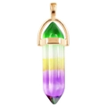 Polished hexagonal crystal pendant featuring a multicolor gradient and gold metal clasp - Gradient (Purple-Yellow-Green) / Gold Cap Hexagonal Pendant