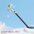 Traditional wood hair pin with light green glass flower and pearl tassel, 18cm long - Twin Flower Love - Green