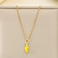 Macro view of a gold-plated necklace featuring a yellow enamel chili pepper pendant charm - Yellow Chili Style (KN292082-Z)