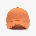 Distressed bright orange cotton baseball cap with vintage frayed holes and retro street style - Adjustable / Orange Red