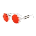Cyberpunk steampunk round sunglasses with bright red lenses and clear white frames - White Frame Red Lens