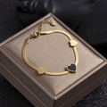Gold stainless steel heart charm bracelet with black enamel shell inlay detail - Black Heart Snake Chain / Gold-Black
