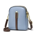 Light blue faux leather mini crossbody bag with three zippers and brown shoulder strap - Blue