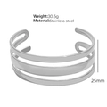 Silver triple-layered stainless steel open cuff bracelet with hammered texture finish - SZ22-Silver/25mm