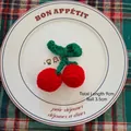 Handmade red crochet cherries accessory with green leaves for Christmas DIY decor - Cherry