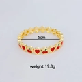 Bracelet élastique doré à la mode avec motifs de cœur et cerise, poids de 19,8 g - Cœur Cerise Émaillé