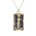 Collar con colgante carta de la muerte tarot dorado con grabado de sol y circonitas - Negro