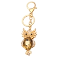 Portachiavi a forma di gufo dorato con cristallo marrone e strass luccicanti - Oro