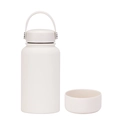 White 650ml stainless steel vacuum flask with matte finish and silicone boot - 650ml / Ivory