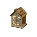 Lighted wooden Christmas house ornament with Merry Christmas carving and star cutouts - Bell / Small (5.5x5x7cm)