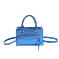 Petit sac à main bleu électrique brillant en cuir métallisé avec bandoulière amovible - Bleu