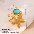 Adjustable golden stainless steel ring with turquoise stone and starfish charm - Gold Turquoise Starfish