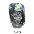 Waterproof tattoo sticker TH-279 featuring a masked lady face and a large blue rose flower - Th-279 / 210*148mm