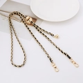 Adjustable gold chain strap with woven black leather and decorative gold ball - Black Leather Light Gold Chain + Grid Gold Ball