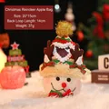 Christmas snowman deer gift bag with plush white fabric and a clear heart window - Gold Ball Knit Heart Reindeer