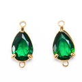 Breloques en acier inoxydable doré avec goutte d'émeraude et doubles anneaux de connexion - Goutte d'Eau (Vert) / 10x6mm / Or
