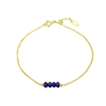 Adjustable 18K gold plated silver bracelet with faceted navy blue beads and spring clasp - 14K Gold Plated Dark Blue Faceted Bead Bracelet 0.9g