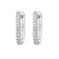 Detailed view of S925 sterling silver oval hoop earrings with pave set zircon crystals - Silver Rectangle White Zirconia Ear Buckle