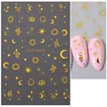 Golden bohemian nail stickers with sun moon stars and snake designs for manicure - STZ-X033 Gold Star Moon Snake Eye