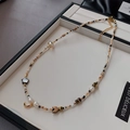 Handmade beaded necklace with golden crescent moon pendant and baroque pearls - Pearl Mother of Pearl Necklace XL0626