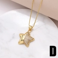 Star shaped pendant necklace in gold finish featuring sparkling white zircon accents - Half Zircon Pentagram (Style D)