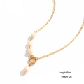 18K gold plated stainless steel paperclip necklace featuring five natural freshwater pearls - Gold