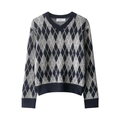 Jersey clásico de punto con cuello de pico y estampado de rombos azul y gris - S / Rombo Azul