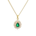 Close-up of gold star pendant featuring a pear-cut green zircon and shimmering crystal halo - Gold Green Zirconia Water-drop Pendant (22399)