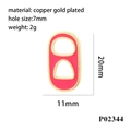 Pink enamel soda tab pendant in gold plated copper with detailed dimensions and weight - Rose Red (P02344)