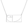 Silver geometric necklace featuring a Fibonacci spiral rectangular pendant on a fine chain - 618 Fibonacci Spiral / Steel