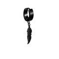 Minimalist punk style black feather pendant earrings in matte finish stainless steel - Feather / Earring (Pierced) / Black