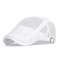 Summer breathable white mesh flat cap with adjustable side metal buckle for sun protection - White