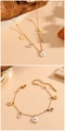 Golden stainless steel necklace and bracelet set with white daisy flowers and zircon - Necklace & Bracelet Set (C715-C714) / Gold