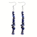 Handmade long drop earrings featuring irregular blue and grey natural stone chips - Lapis Lazuli