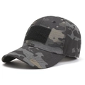 Detail of dark camouflage tactical baseball cap with front velcro patch and mesh eyelets - One Size / Night Multicam (16#)
