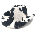 Dettaglio cappello da cowboy con stampa mucca in morbida pelliccia sintetica peluche - M（56-58cm） / Nero