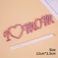 Pink rhinestone I Love Mom cake toppers, pack of 5, 12cm for Mother's Day decor - Felt Rhinestone I Love Mom Hollow Heart (5 Pcs) / Pink