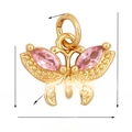 Golden butterfly pendant with pink zircon inlays and detailed size specifications - Khaki L352607-Pink