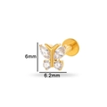 Golden butterfly titanium ear stud with white cubic zirconia crystals, size 6mm x 6.2mm - Exquisite Butterfly Shape (T2504-5#) / Gold