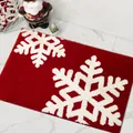 Detail of red Christmas rug with textured white snowflake patterns and plush pile texture - Christmas Faux Cashmere Rug - 5 / 50*80cm【Skin-friendly Velvet】